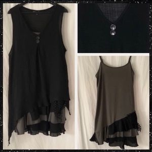 2 Piece Black & Grey Ruffled Dress/Tunic